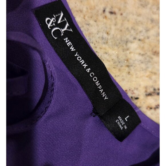 New! NY & Co Size L Purple Flutter Sleeve Tie Neck Keyhole Blouse Cute - Picture 6 of 11